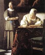 VERMEER VAN DELFT, Jan Lady Writing a Letter with Her Maid (detail)  ert china oil painting reproduction